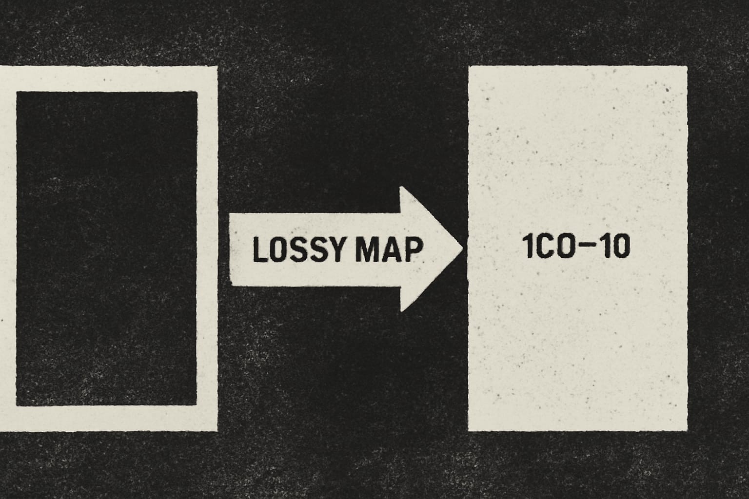 Editorial illustration in duotone-documentary style depicting a two-column decision panel of SNOMED for documentation and ICD-10 for reporting bridged by a lossy map